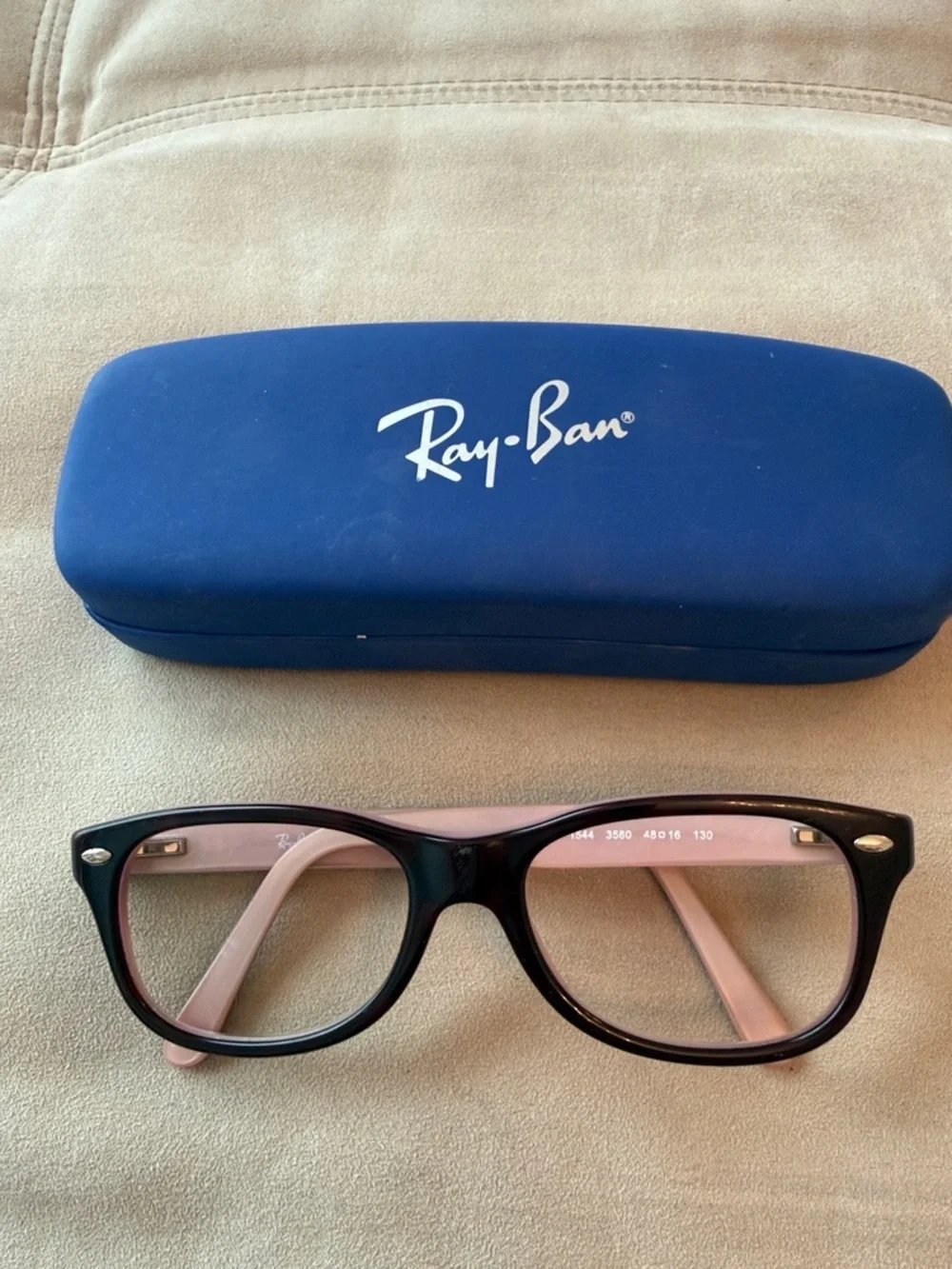Ray-Ban Black Frames with Pink Interior and Blue Case little Girl Glasses frames